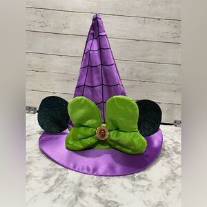 New Disney Parks Halloween Minnie Mouse Ears Purple Black Witch Hat YOUTH Kids